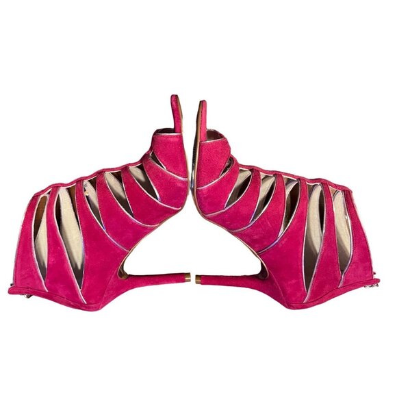 Michael Kors women's sz 6 fuschia high heel, open toe, bootie shoes, cutouts - Picture 7 of 12